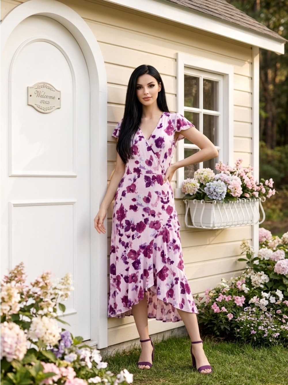 Juicy Couture Womens Wrap Dress L Floral Boho Bloomcore Romantic Y2K Fairy